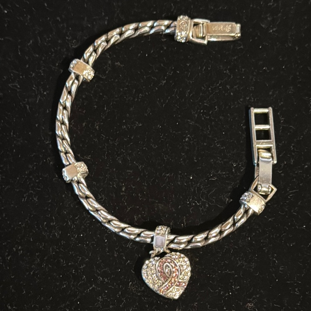 Silver Twisted Chain Heart Charm Bracelet